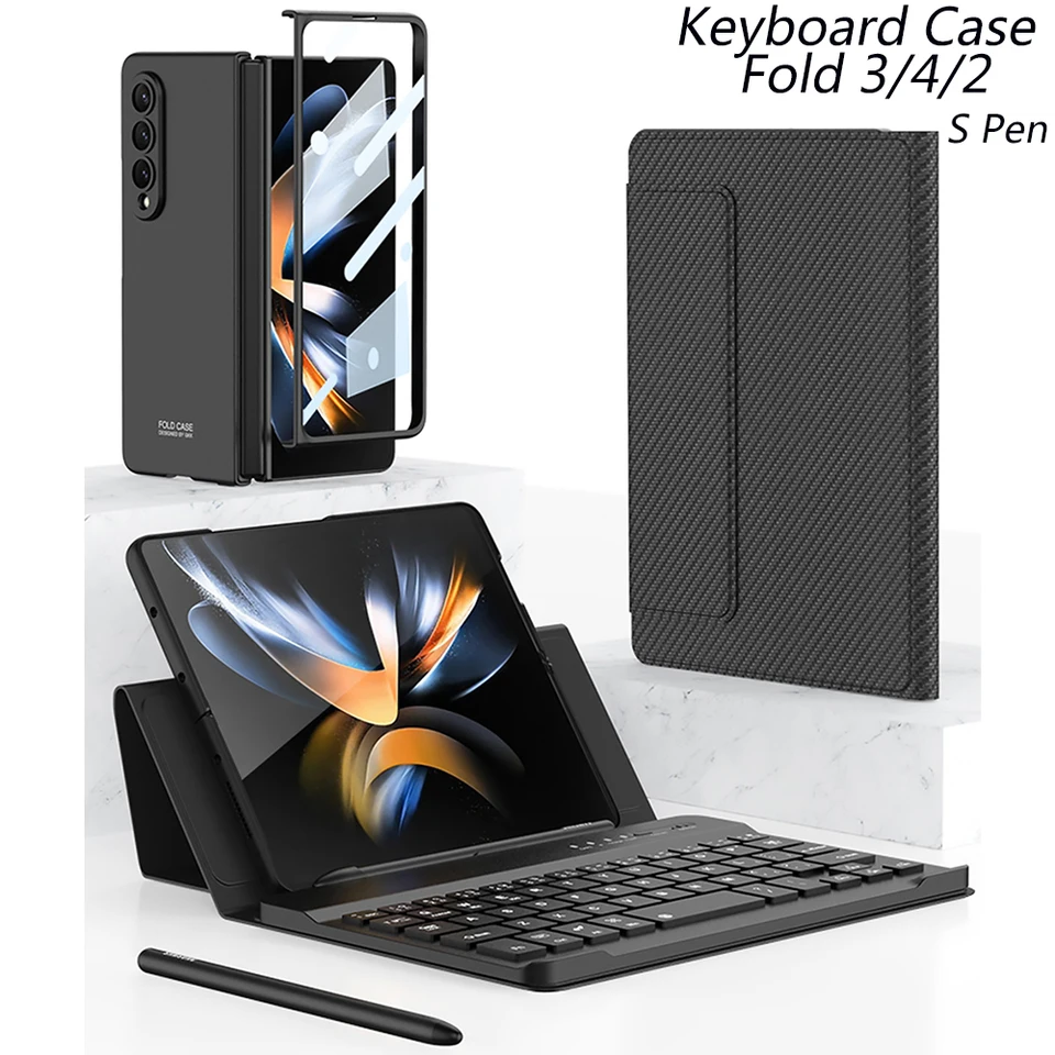 Pre spoločnosť Samsung Galaxy Z Fold 2 3 4 puzdro na telefón s klávesnicou Bluetooth Wireless Fold Kožená krytina Obrazovka ochrana s Pen Funda