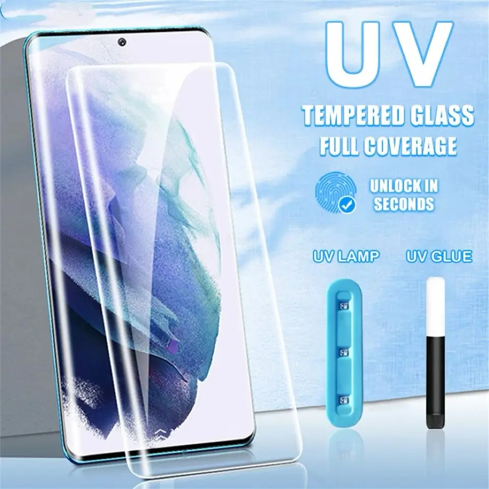 Pre spoločnosť Samsung S22 S23 ultra plná chránič obrazovky Glaxy S20 21 Fe POZNÁMKA 8 9 10 20 S10 S8 S9 S21 Plus temperované sklenené UV kvapalina