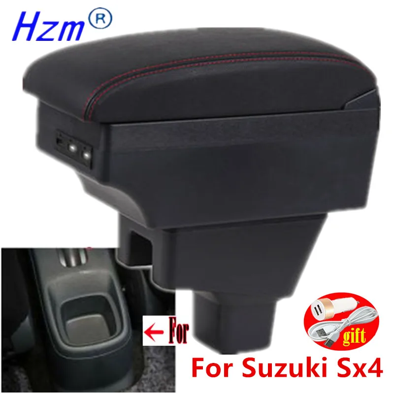 Pre Suzuki SX4 lakťová opierka pre Suzuki SX4 2006-2018 Interiérové ​​diely auto lakťová lakťová lakťová lakťová škatuľka Doplnky dielov Storage Box s USB LED