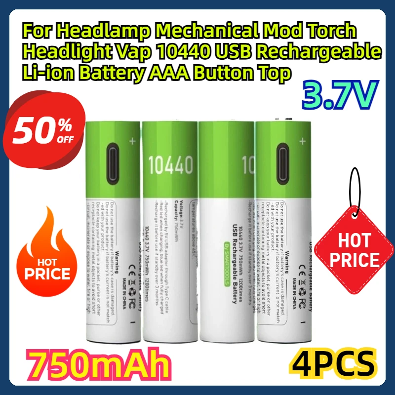 Pre svetlomet Mechanic Mod Torch Svetlomet VAP 4PCS 3,7V 10440 USB Nabíjateľná li-iónová batéria AAA Tlačidlo Tlačidlo AAA