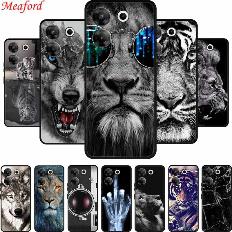 Pre Tecno Camon 20 Pro Puzdro na telefónne puzdro Lion Wolf Čierny silikónový mäkký kryt zadného krytu pre Tecno Camon 20 Pro Case Camon20 Pro