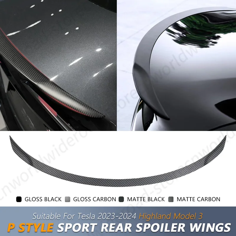 Pre Tesla 2024 Highland Model 3 Nový Ludicrous Zadný spojler matný uhlíkový vláknový vzor abs zadný krídlo Zadné kmeňa Spiler Body Body Body