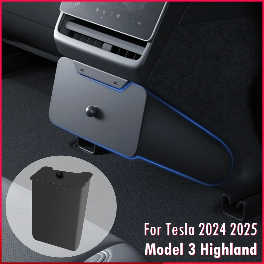 Pre Tesla Model 3 Highland 2024 2025 Zadný odpad s magnetickým vekom zadné sedlá košík Model 3 Highland ABS Organizátor podnos