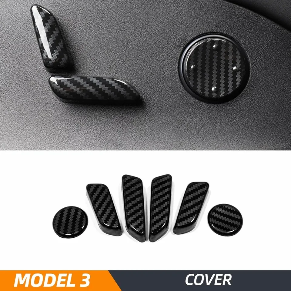 Pre Tesla Model 3 Model Y ABS napodobňujte uhlíkové vlákno Farba Interiérové ​​sedadlo Upraviť prepínač TRIST TRIP Kryt Kryt Styling Príslušenstvo