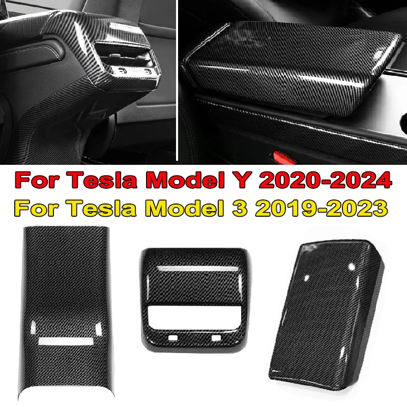 Pre Tesla Model Y 2020-2024 Model 3 2019-2023 ABS Centrum Uhlíkové vlákna Console Lqurest Box a zadný vzduch Anti-Kick Protect Cover