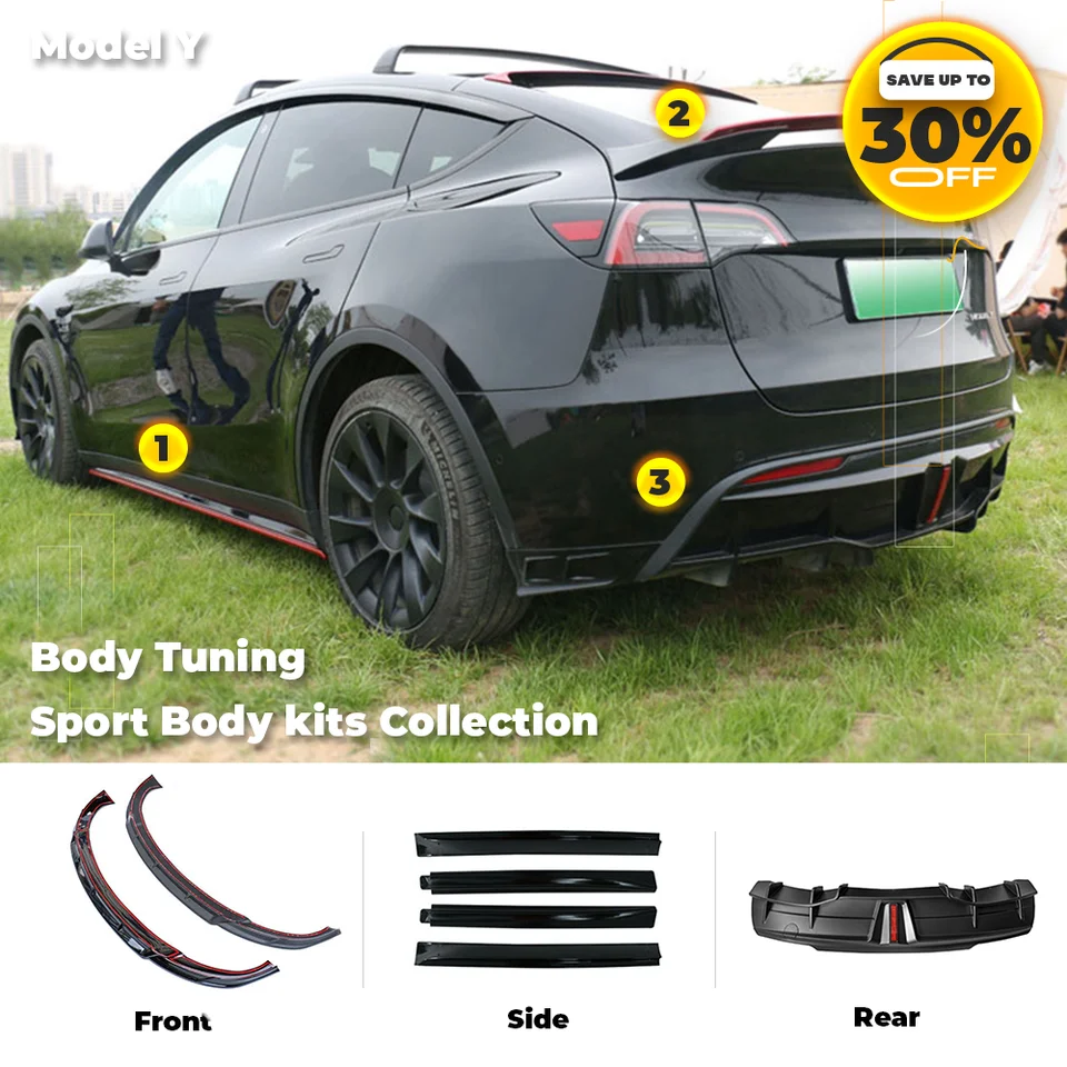 Pre Tesla Model Y 2020- 2024 Sportové súpravy tela Zadný difúzor Splitter Splitter Spoiler predný nárazník Lip Tesla 2023 ladenie