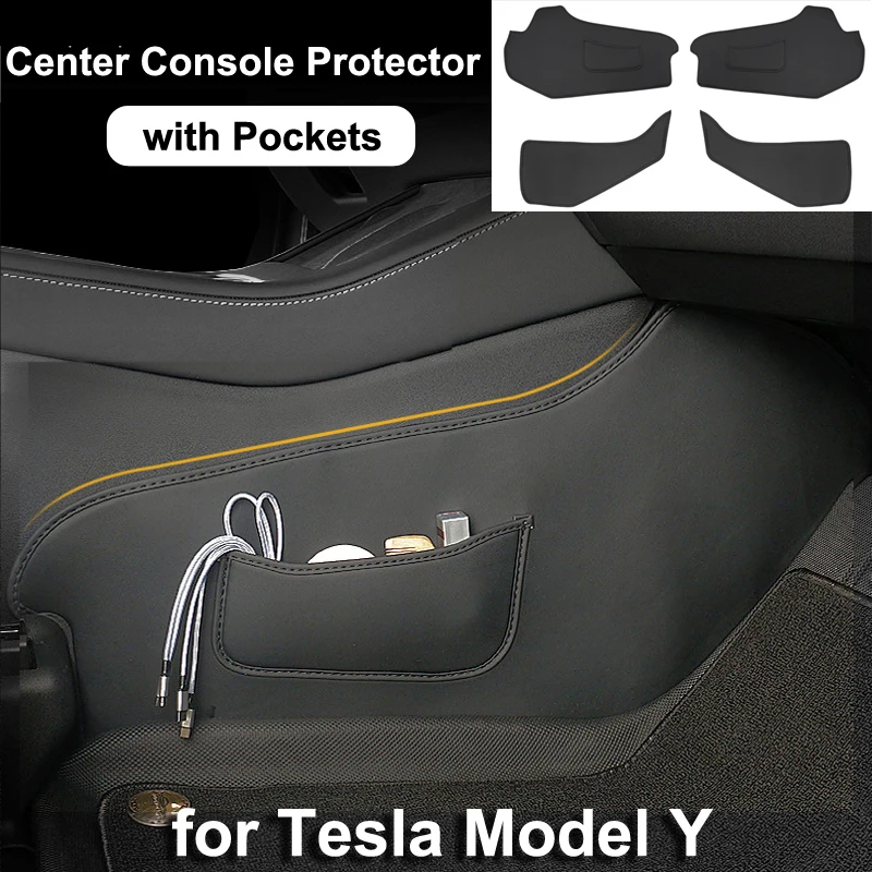 Pre Tesla Model Y Stredová konzola Side Anti-Kick Pad PA PU kožený kryt s vreckovým zadným zadným zadným dverám ochrany zadných dverí