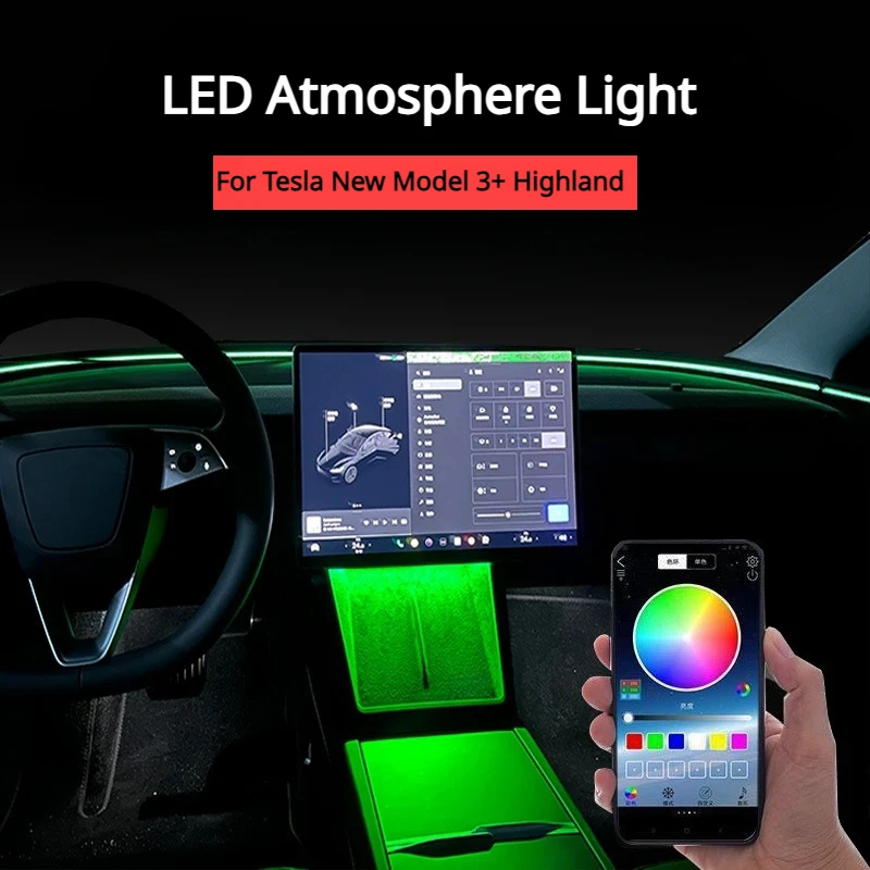 Pre Tesla nový model 3+ Highland 2024 USB akrylové LED LED svetlo bezdrôtové nabíjanie Atmosféra Svetelné stredové svietidlá Príslušenstvo