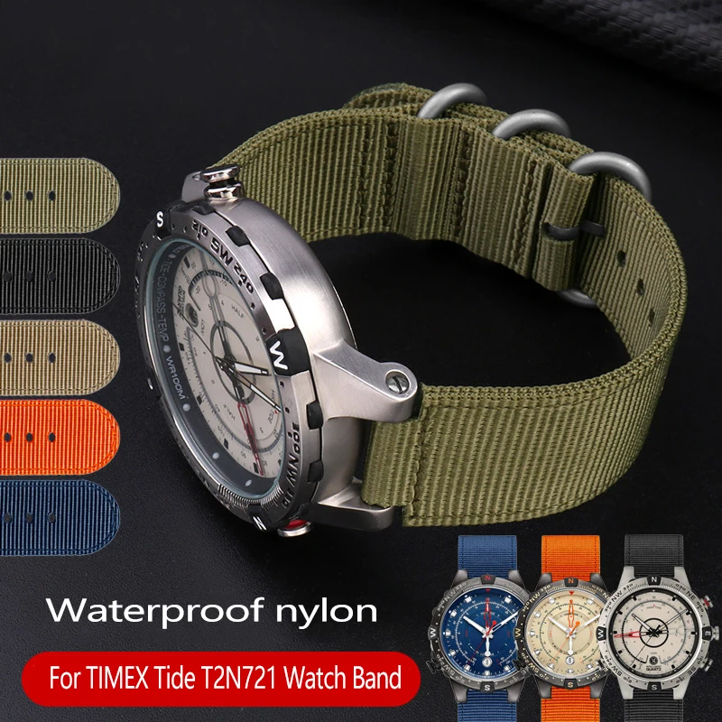 Pre Timex Tide Canvas Convex Strap Strap Mužský náramok T2N721 T2N720 TW2T76500 TW2T76300 NYlon WatchBAND 24*16 mm náramok
