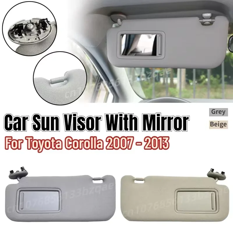 Pre Toyota Auris Corolla 2008 - 2013 Vnútorný slnečný priezor so zrkadlom šedý béžový slnečný tieň ľavého pravého vodiča Strana cestujúceho vodiča