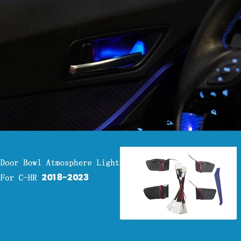 Pre Toyota C-HR Chr 2018-2023 Vnútorné dvere rukoväť misky Atmosféra ľahké autá Dverové misky Rámec LED ľadové modré svetlo