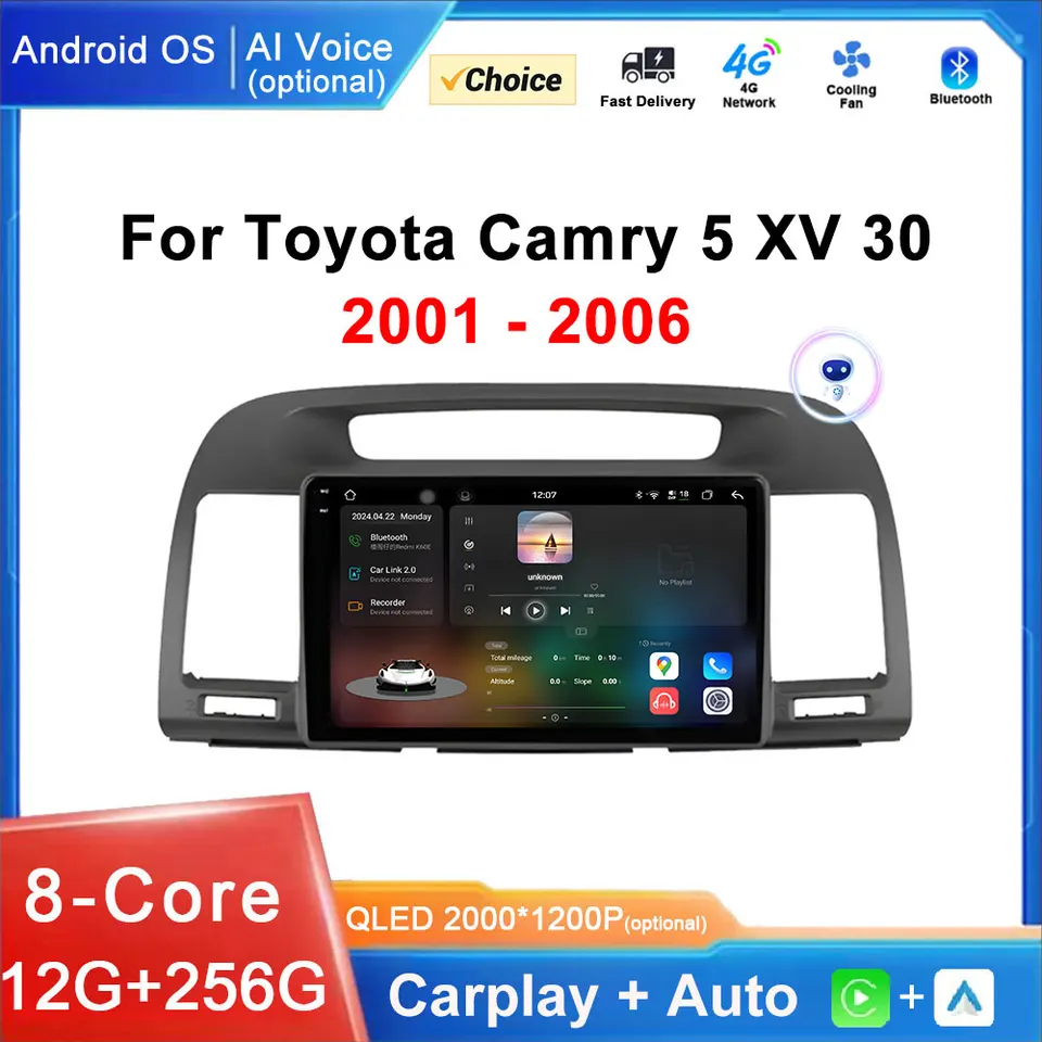 Pre Toyota Camry 5 VX 30 2001 - 2006 9 palcov Android OS Car Radio Multimedia Player Navigation FM AM CarPlay Autoradio IPS obrazovky