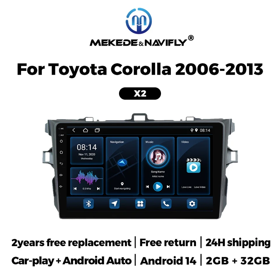 Pre Toyota Corolla 10 E140 E150 2006 - 2013 CarPlay Auto GPS Car Radio navigácia Android 14 Multimedia videa hráč stereo wifi wifi