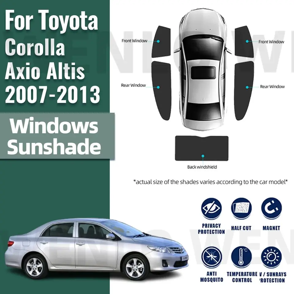 Pre Toyota Corolla Axio Altis 2007-2012 2013 Magnetické auto Sunshade predné zadné zadné čelné sklo rámcový záves bočného okna Slnko slnečný odtieň