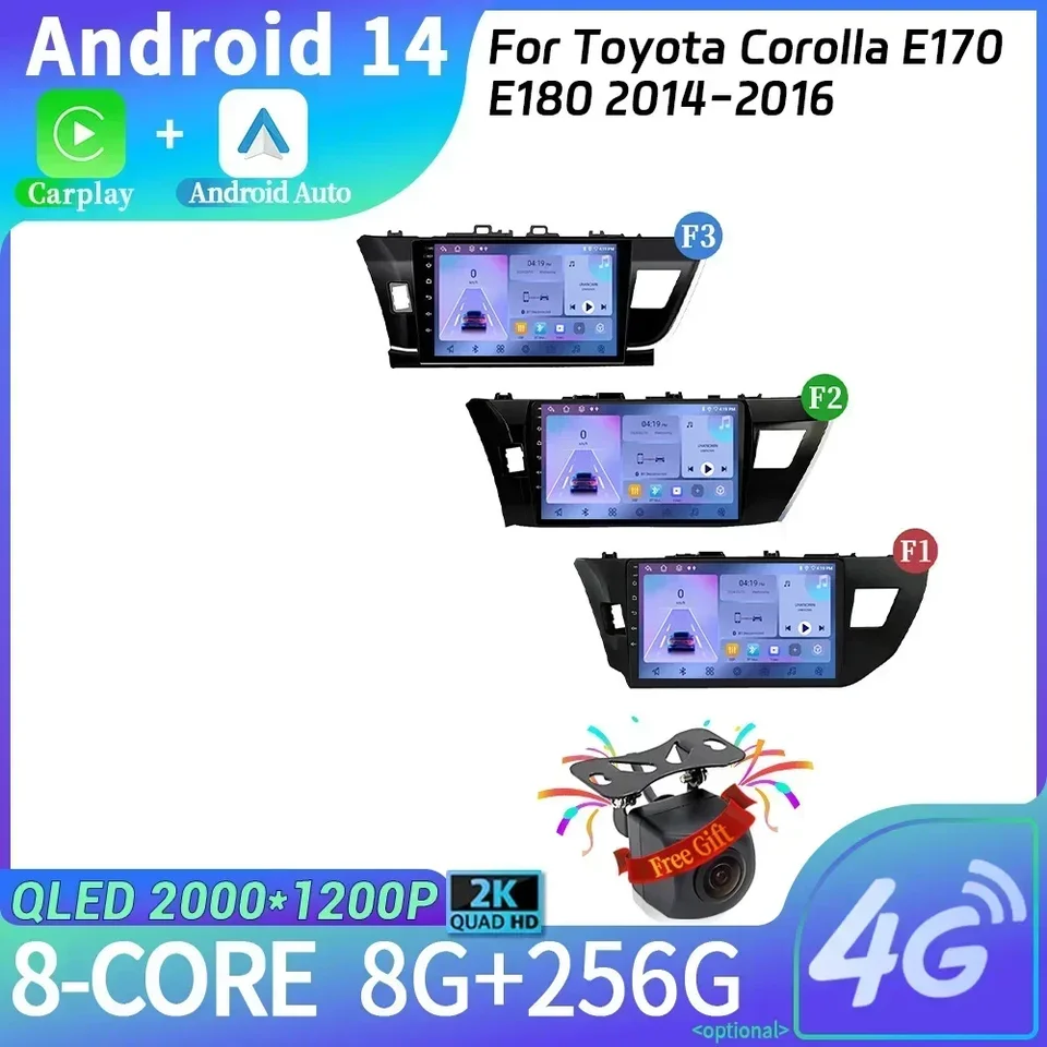 Pre Toyota Corolla E170 E180 2014-2016 Android14 Automobilie Radio Multimedia navigačná jednotka WiFi Wifi Wireless Carplay Stereo