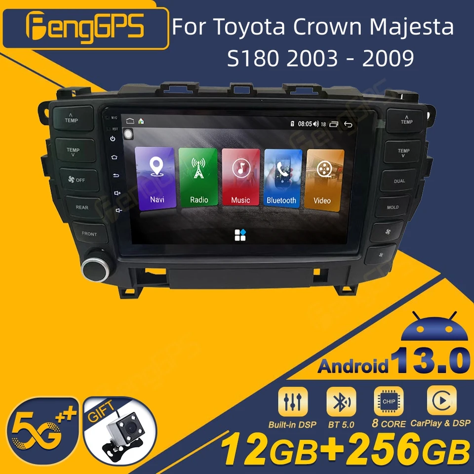 Pre Toyota Crown Majesta S180 2003 - 2009 Android Car Wireless Wireless Carplay Stereo prijímač Autoradio Multimedia Player GPS