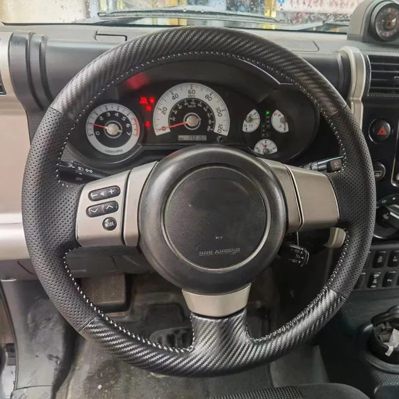Pre Toyota FJ Cruiser 2006 - 2014 DIY ručne šité čierne kožené kožené uhlíkové vlákno kryt volantu