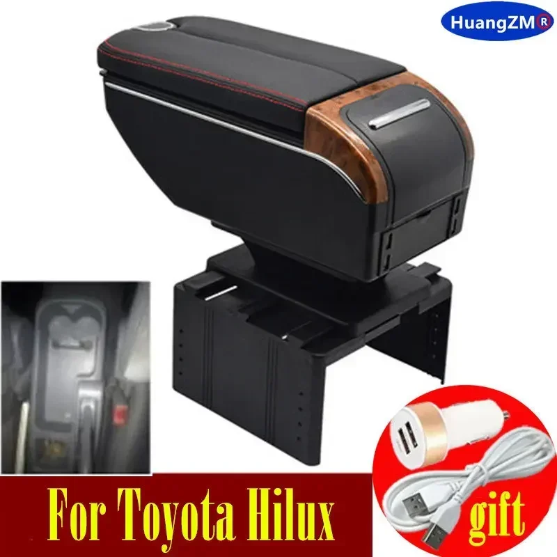 Pre toyota Hilux lakťová skrinka Dvojité dvere otvorené 7USB Center Console Storage Box Rast REST