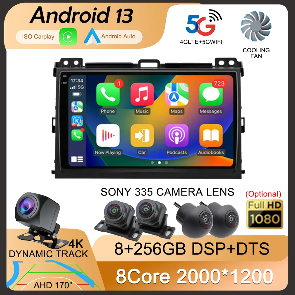 Pre Toyota Land Cruiser Prado 120 Lexus GX470 Android Car Radio Multimedia Player CarPlay GPS QLED TONT SCREATION navigácia