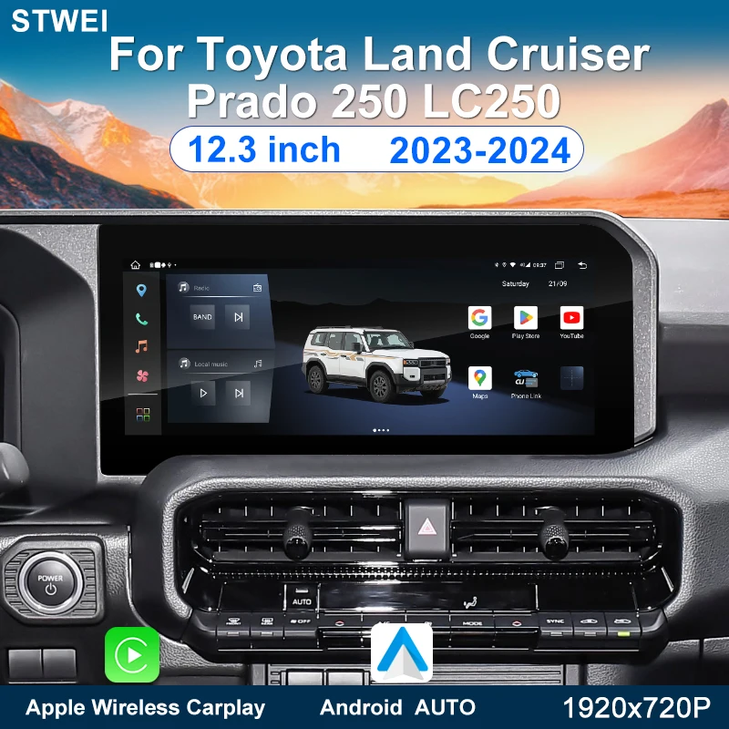 Pre Toyota Land Cruiser Prado 250 LC250 2023-2024 Automobilie Multimedia Player 12,3-palcový Android 13 GPS Navigation CarPlay