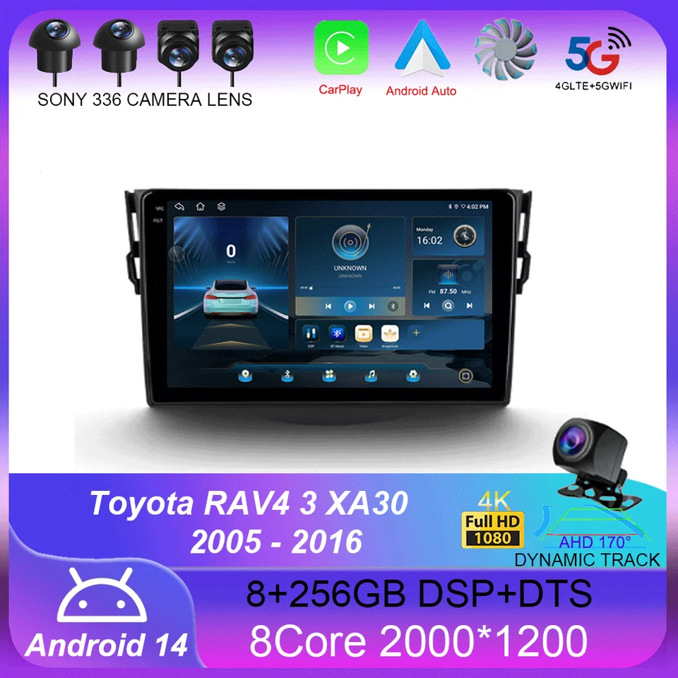 Pre Toyota RAV4 3 XA30 2005 - 2016 Android 14 CarPlay Auto 4G+WiFi GPS Car Radio navigácia multimediálny video prehrávač Stereo BT