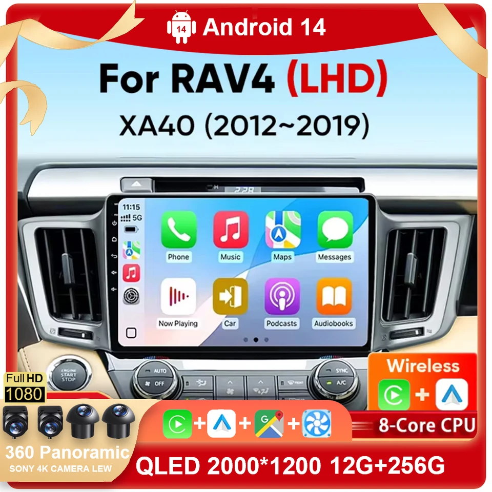 Pre Toyota Rav4 Rav 4 XA40 2012-2019 CarPlay Auto Android 14 Car Radio Multimedia Video Player Navigation No 2Din 2 DIN WiFi DVD