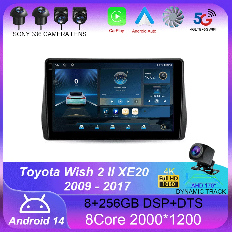 Pre Toyota Wish 2 II XE20 2009 - 2017 CarPlay Auto 4G+WiFi GPS Car Radio navigácia multimediálny videozáznam Stereo BT Android 14