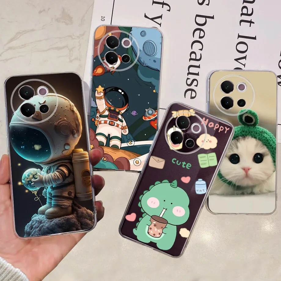 Pre Vivo V40 Lite zadný kryt karikatúry Dragon Panda Astronaut Pattern Clear Soft Silikone Puzdro pre Vivo V40 SE V40 Pro Funda