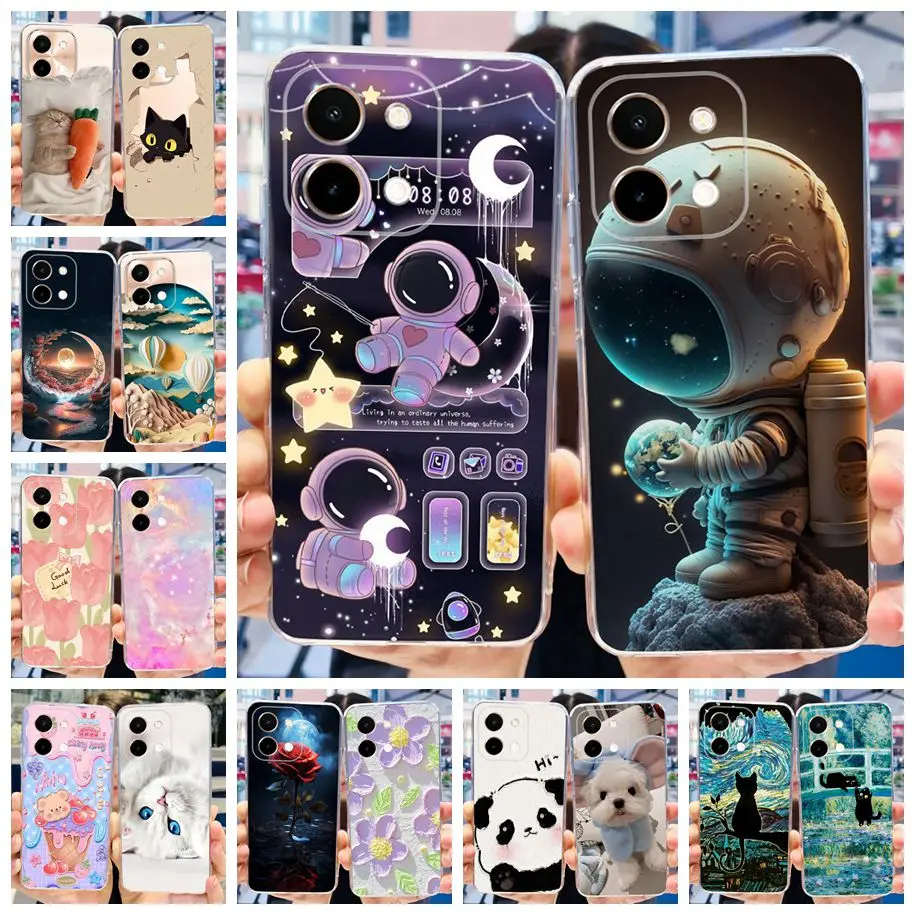 Pre Vivo Y28 4G Case V2352 Cute Astronaut Cartoon Transparent Cover TPU Soft Silikone Telefón Puzdro pre Vivo Y28 Y 28 VIVOY28 Funda