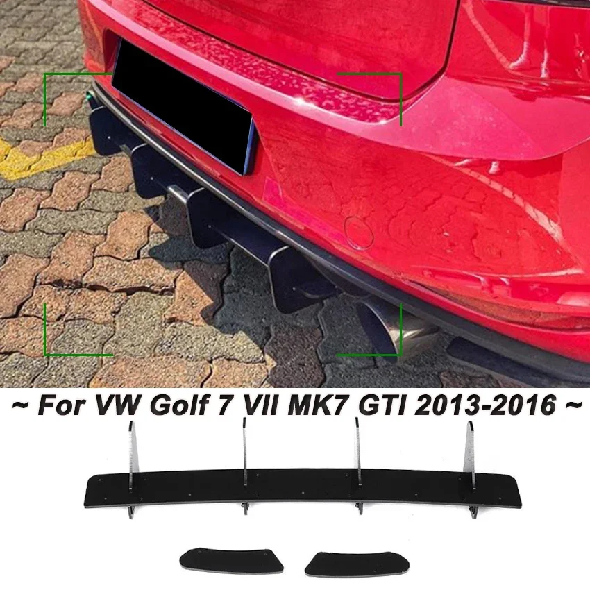 Pre Volkswagen Golf 7 VII MK7 GTI 2013-2016 4 plutvy automobilový zadný nárazník Difúzrač bočných rozbočovačov SPOILER LIP 2013-2016 ABS PLAST