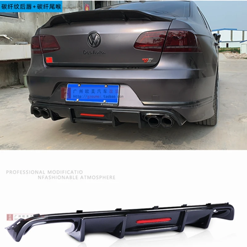 Pre Volkswagen Passat B7 2012-2016 ABS Čierny zadný nárazník kmeňa Spiler Coiler Zadný difúzovač