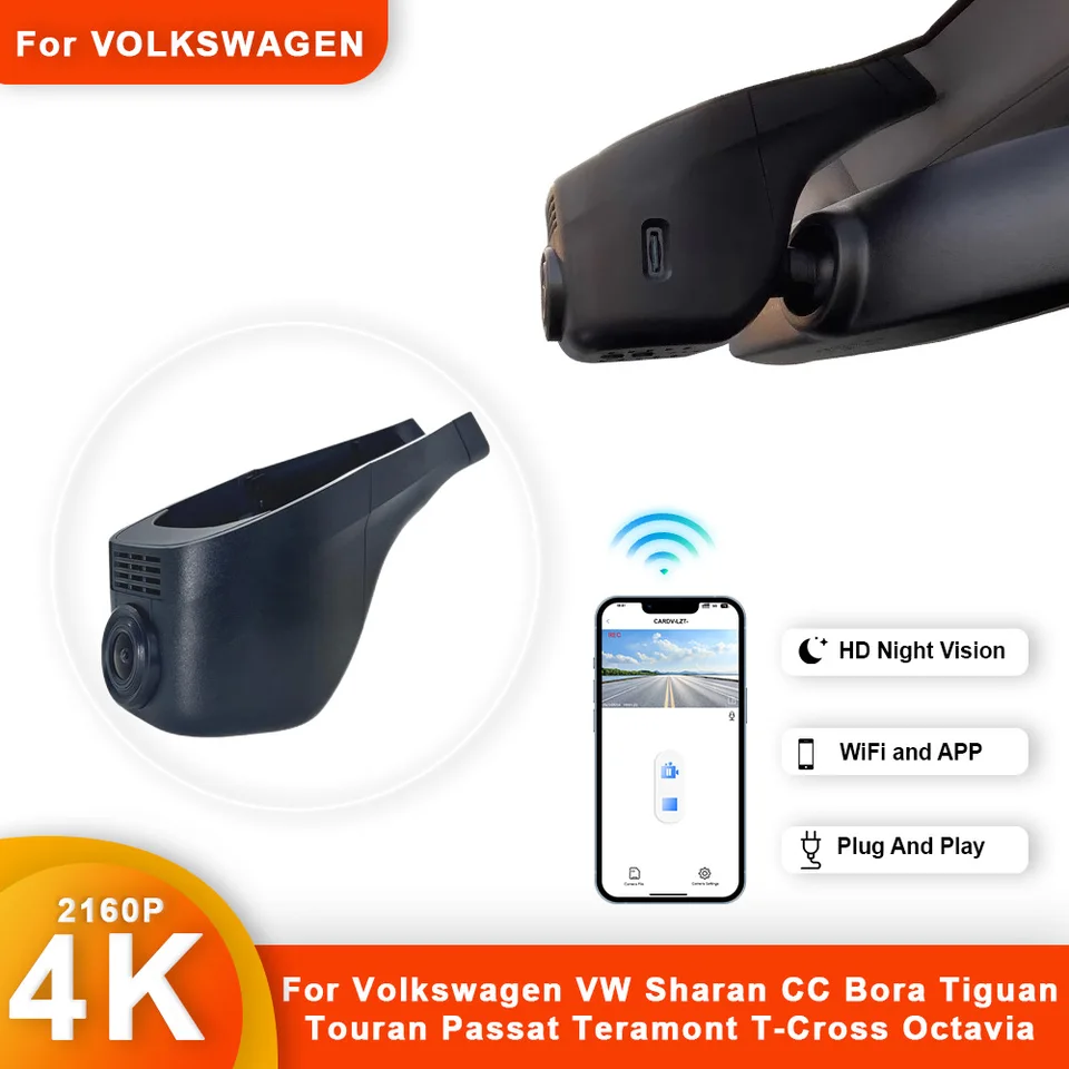 Pre Volkswagen VW Sharan CC Bora Tiguan Touran Passat Teramont T-Cross Octavia 4K Dash Cam pre kameru Camera Camera Dashcam
