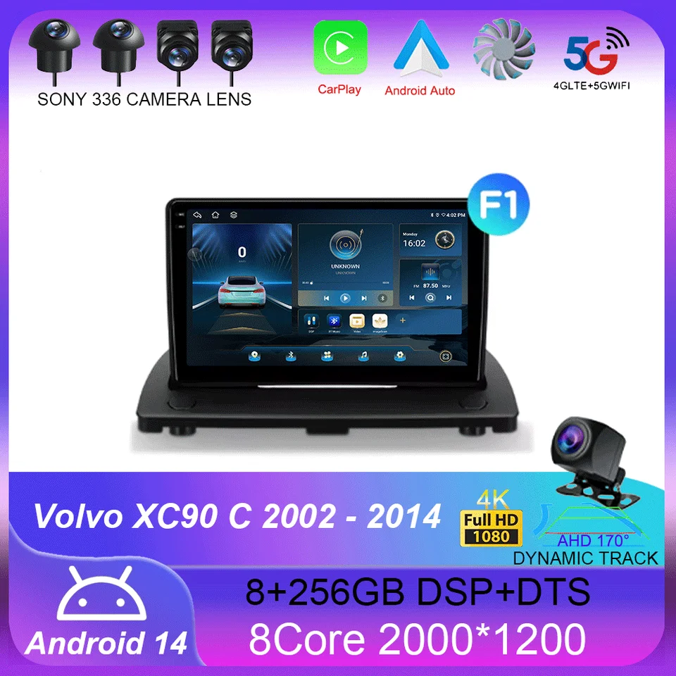 Pre Volvo XC90 C 2002 - 2014 CarPlay Auto 4G+WiFi GPS Car Radio navigácia multimediálny videozáznam Stereo BT Android 14