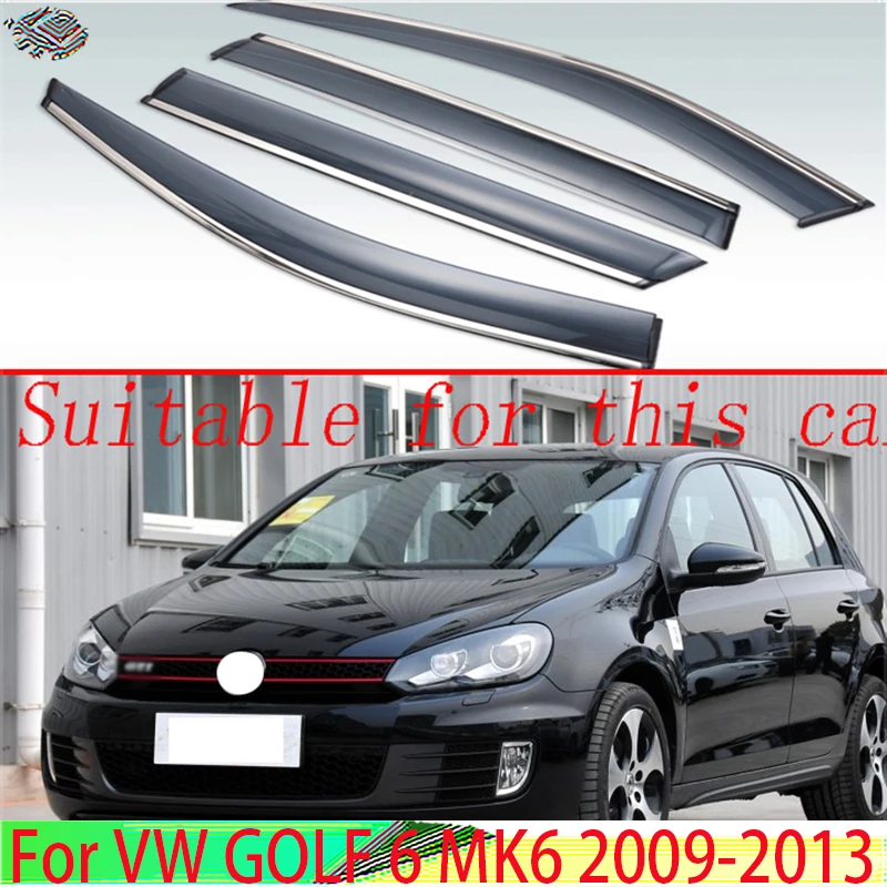 Pre VW Golf 6 MK6 2009-2013 Plastový vonkajší priezor odtiene odtieňov okna Sun Rain Guard Deflector 4pcs 2010 2011