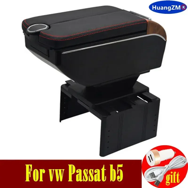 Pre VW Passat B5 lakťová skrinka 1999-2005 Dvojité dvere Otvorené 7USB Center Console Storage Box REST