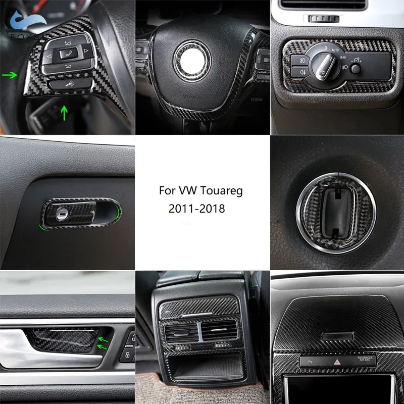 Pre VW Touareg 2011-2018 Uhlíkové vlákno volant volant Center Air Content Outlet Vent Hlava Svetlá voda Cup Cover Dvere Cover