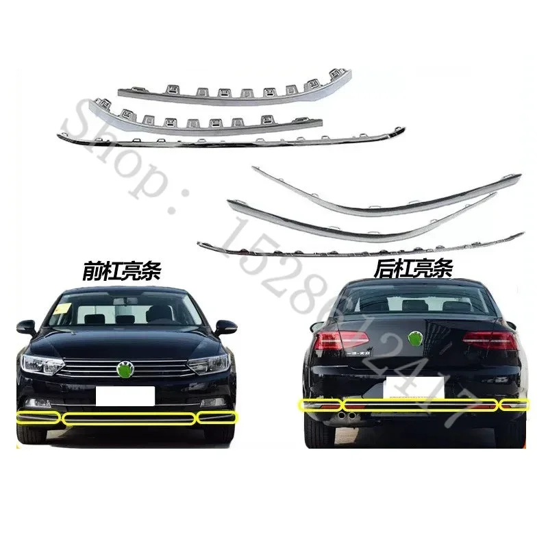 Pre VW Volkswagen Passat B8 2017-2019 ABS Chrome Chrome Plated Car Front and Zadný nárazník dekoratívne prúžky