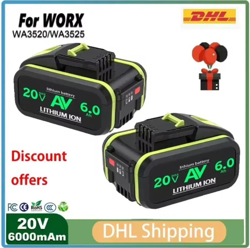 Pre WORX 20V 6000MAH/6.0AH lítium-iónovej batérie WA3553 WA3551 WA3572 WA3553 WX390 WX178 WU268 Vŕtacia batéria vŕtania