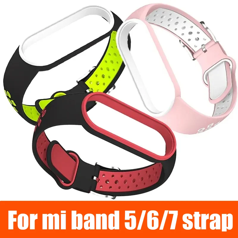 Pre Xiaomi Band 567 Silikone Watch Straptwo-Color Priedušné inteligentné náramky s náhradným náramkom pre Xiaomi Miband 567 remienok