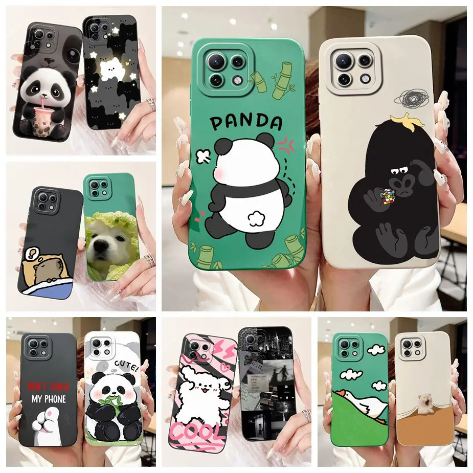 Pre Xiaomi Mi 11 Lite Case Mi11 Pro Cute Panda Cartoon Cover Cover Shockproof Pase pre Xiaomi Mi 11 Ultra Mi11 Lite Soft Fundas