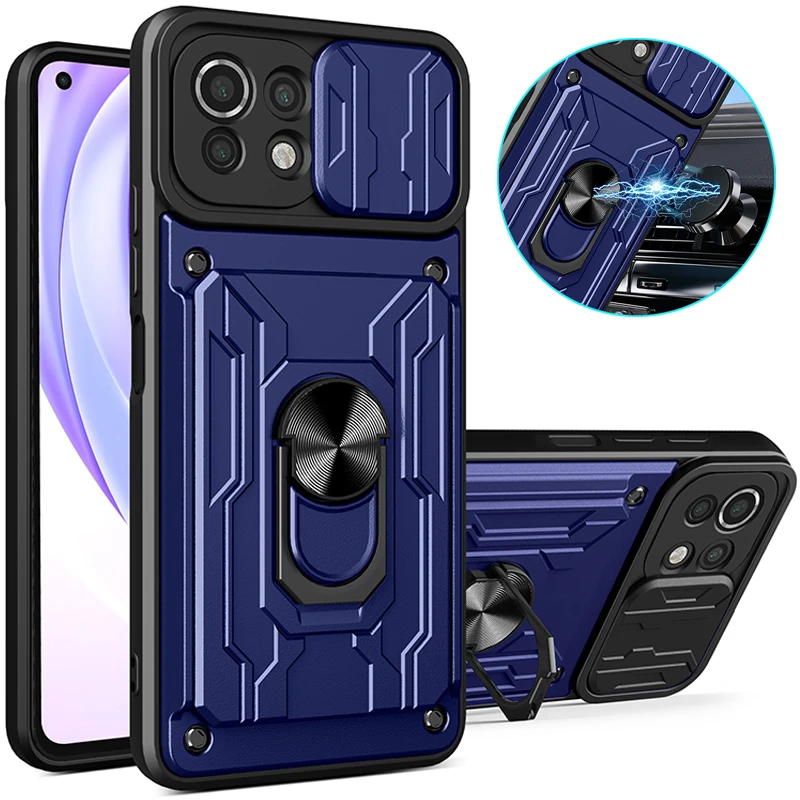 Pre Xiaomi Mi 11 Lite Case Slide šošovky Camera Armor zadný kryt pre mi11 lite 5g ne Mi 11 Light 11Lite Magnetic Držiteľ telefónov Puzdro