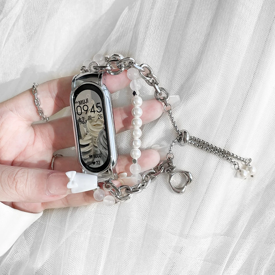 Pre Xiaomi Mi Band 8 7 6 5 Strip módne pearl srdce Prívesok náramok Miband 8 4 3 Nahradenie z nehrdzavejúcej ocele Correa Correa