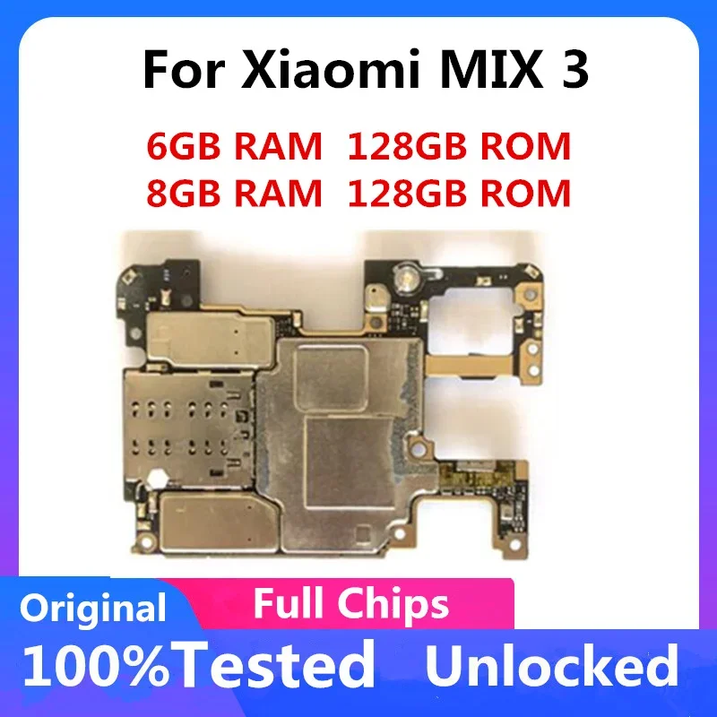 Pre Xiaomi Mi Mix 3 Základná doska Originálna čistá nahradená logická doska Logická doska Android OS Miui nainštalovaná 128G 6 GB 8 GB