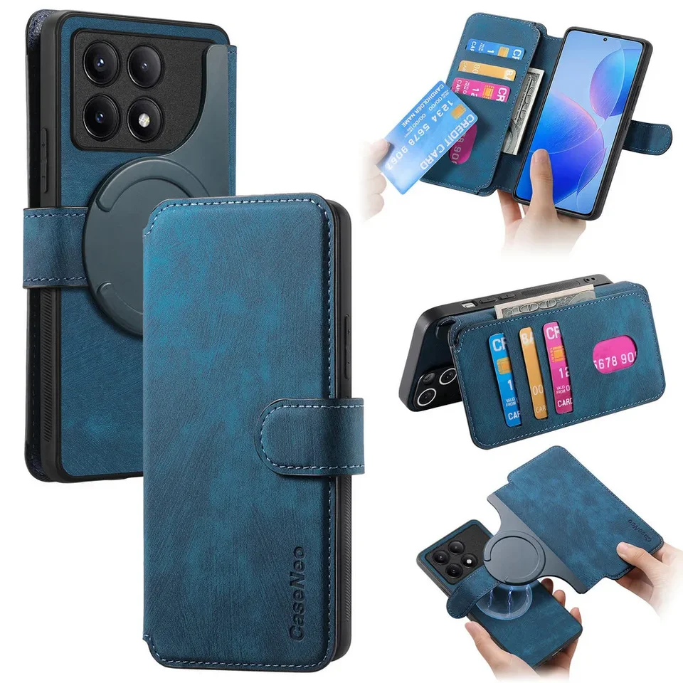 Pre Xiaomi POCO F6 X6 M6 X5 PRO 5G 4G Flip Case 2in1 Odnímateľná kožená peňaženka Funda pre POCO F6 X6 X 5 F5 Magsafe zadný kryt