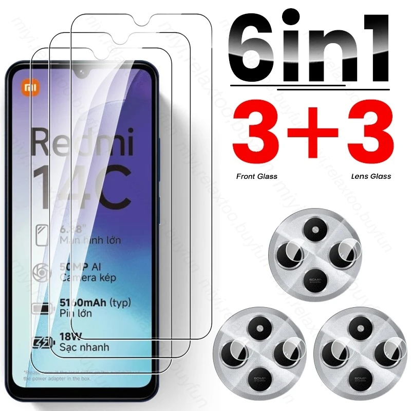Pre Xiaomi Redmi 14c 4G sklo 6 v 1 Camera Objektív Ochranné sklo Redmi14c 14 C C14 Temperovaný sklenený chránič obrazovky Redmy 14c 4G 4G