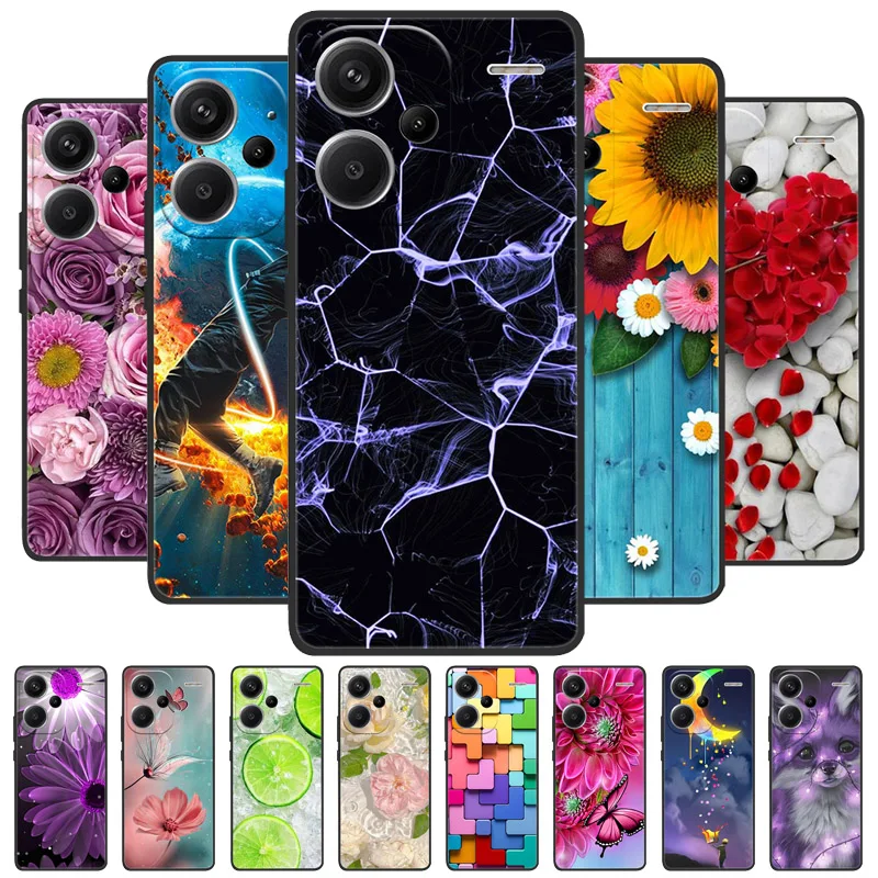 Pre Xiaomi Redmi Poznámka 13 Pro+ Čierny kryt Lion Wolf Silikone Soft Soft Case pre Redmi Note13 Pro Plus Ochranná škrupina