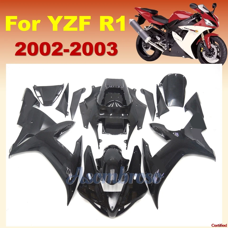 Pre Yamaha yzf R1 2002 2003 YZFR1 02 03 YZF1000 Black Bodywork Wining ABS COWL Body Plastové diely Carenado