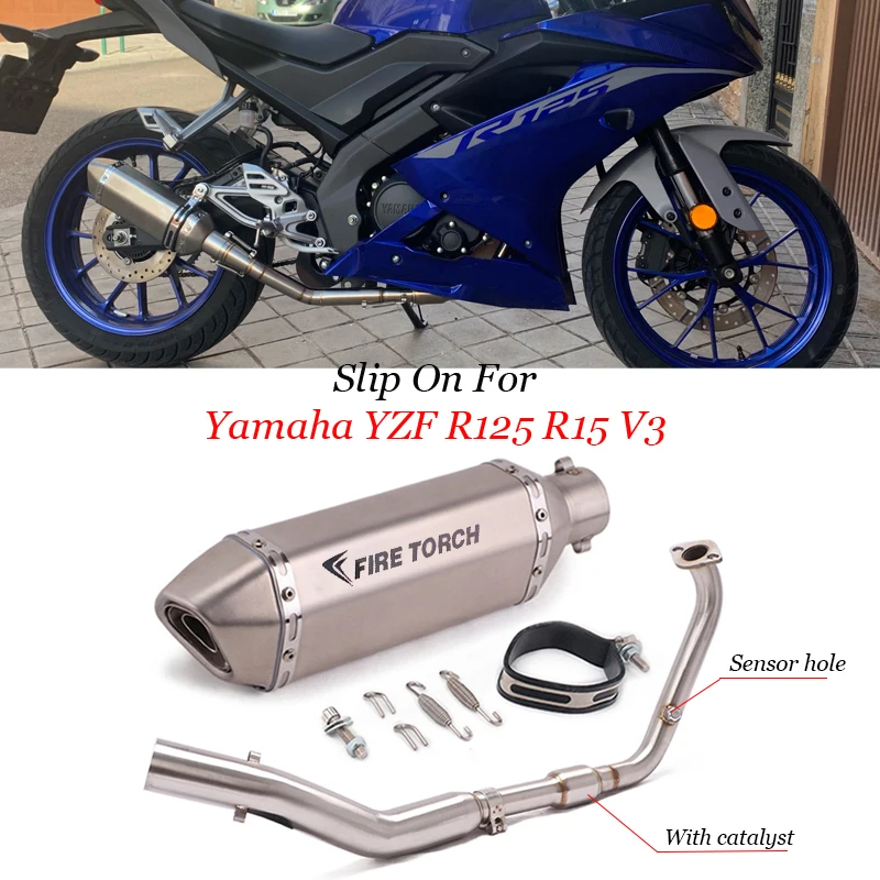 Pre Yamaha YZF R125 R15 V3 2017 2018 2019 2020 Escape Motocykel Plný systém výfukové výfuky upravené potrubie s výfukovými potrubím s kataly