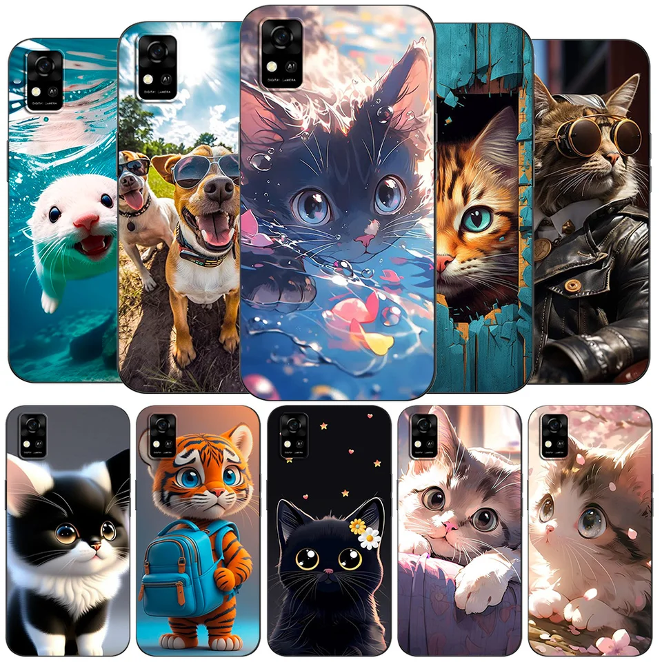Pre Zte Blade A31 Soft Case Telefón zadný kryt Čierny puzdro TPU Amazing Cool Cats Pets Pets