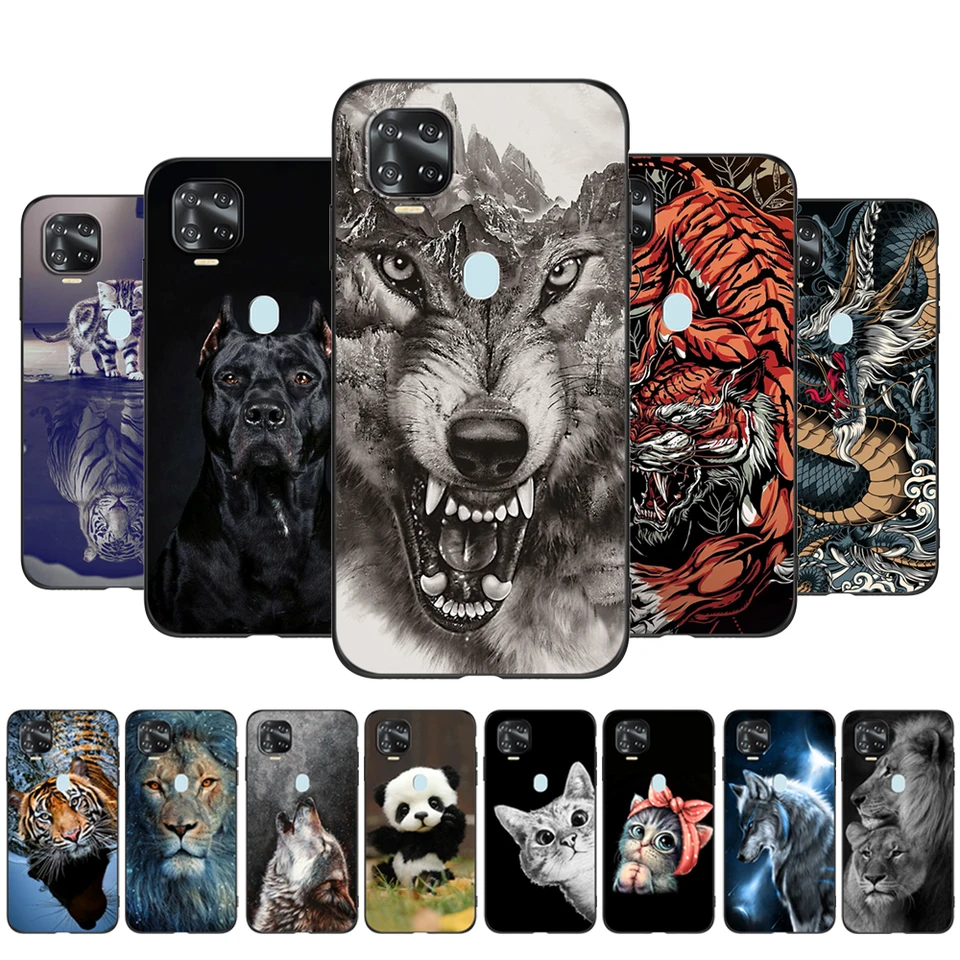Pre Zte Blade V2020 Puzdro Axon 11 SE 5G Zadný kryt V 2020 Čierny TPU Lion Wolf Tiger Dragon